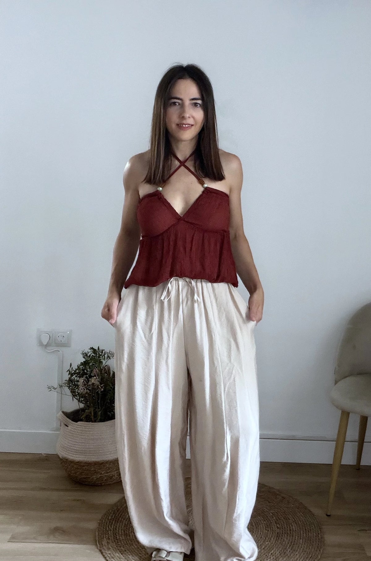 Pantalón fluido balloon beige
