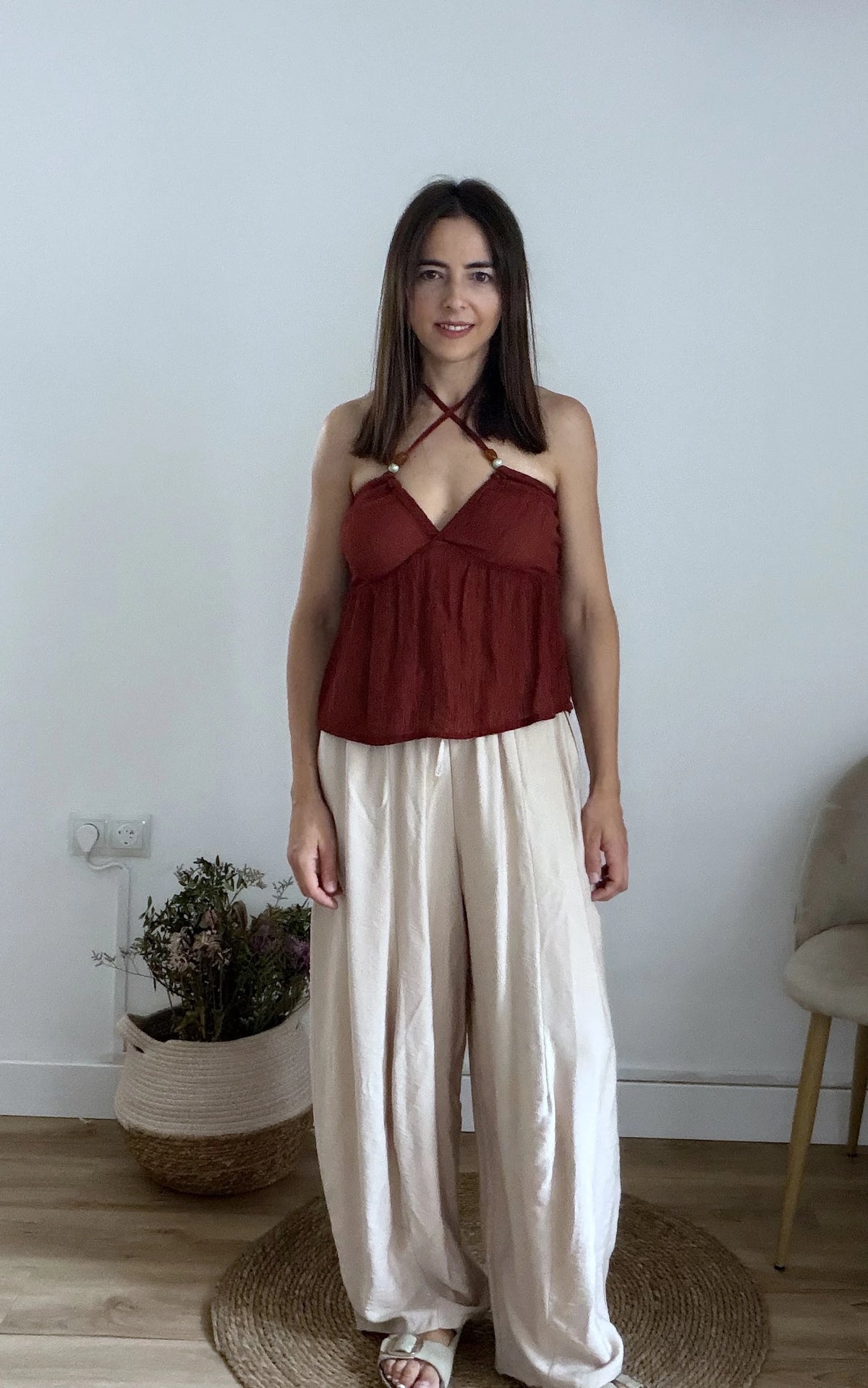 Pantalón fluido balloon beige