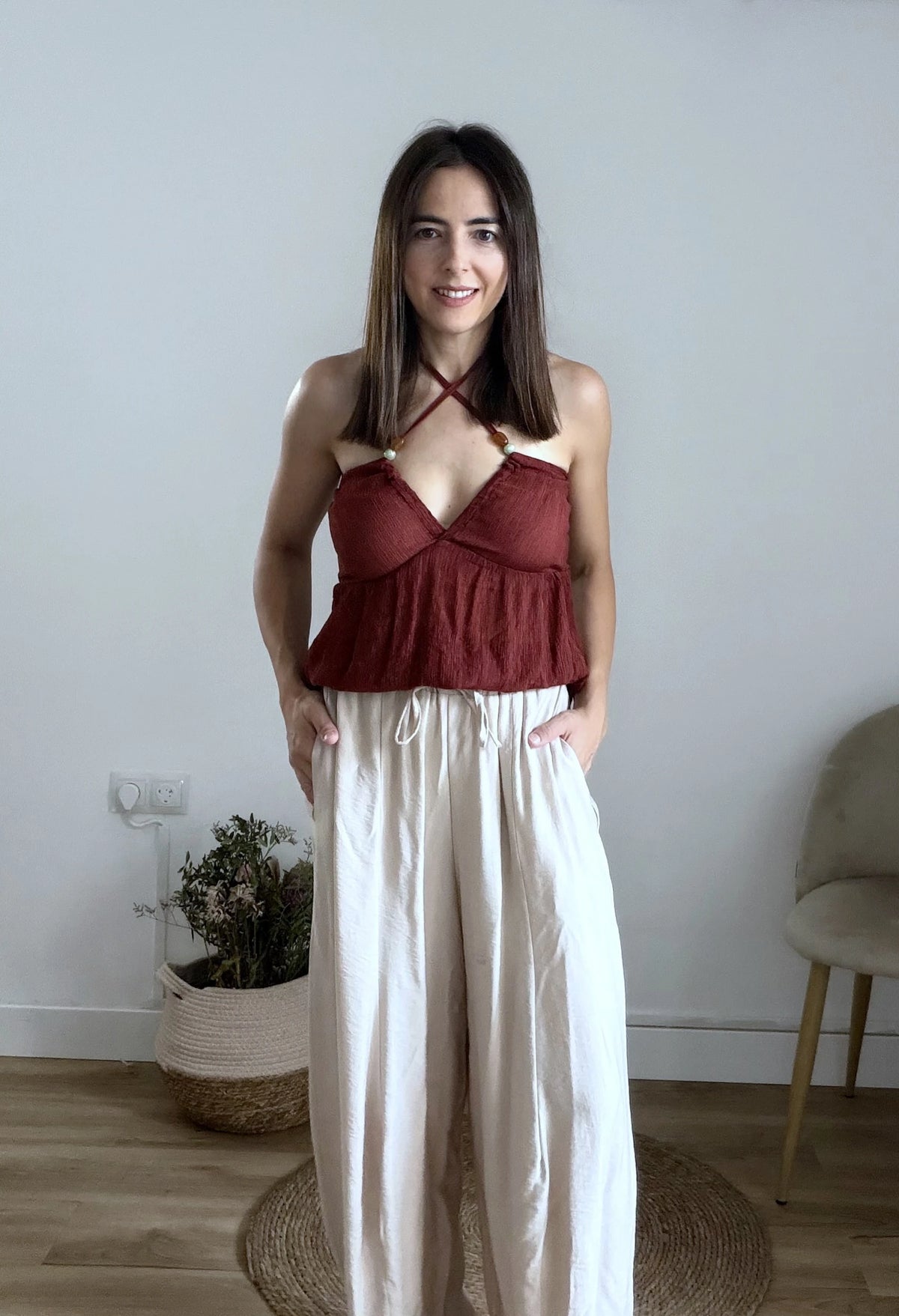 Pantalón fluido balloon beige