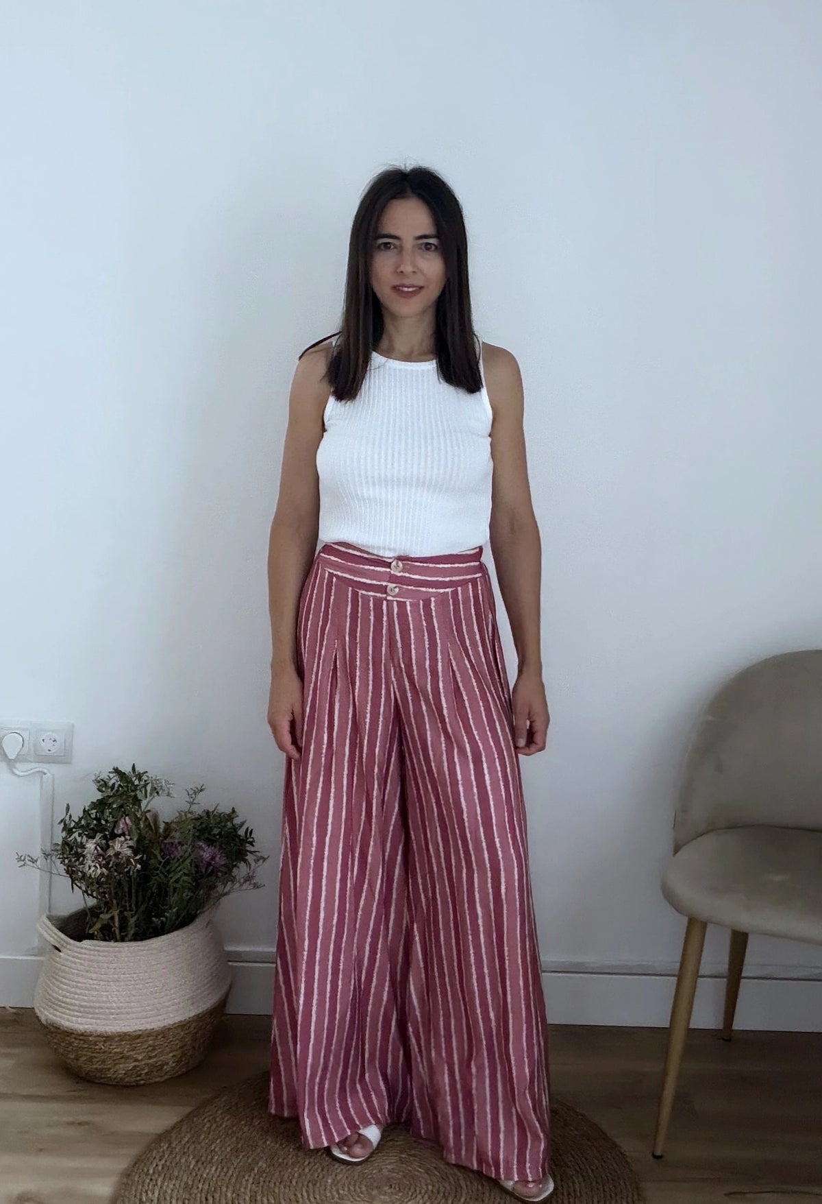 Pantalón fluido rayas rosas
