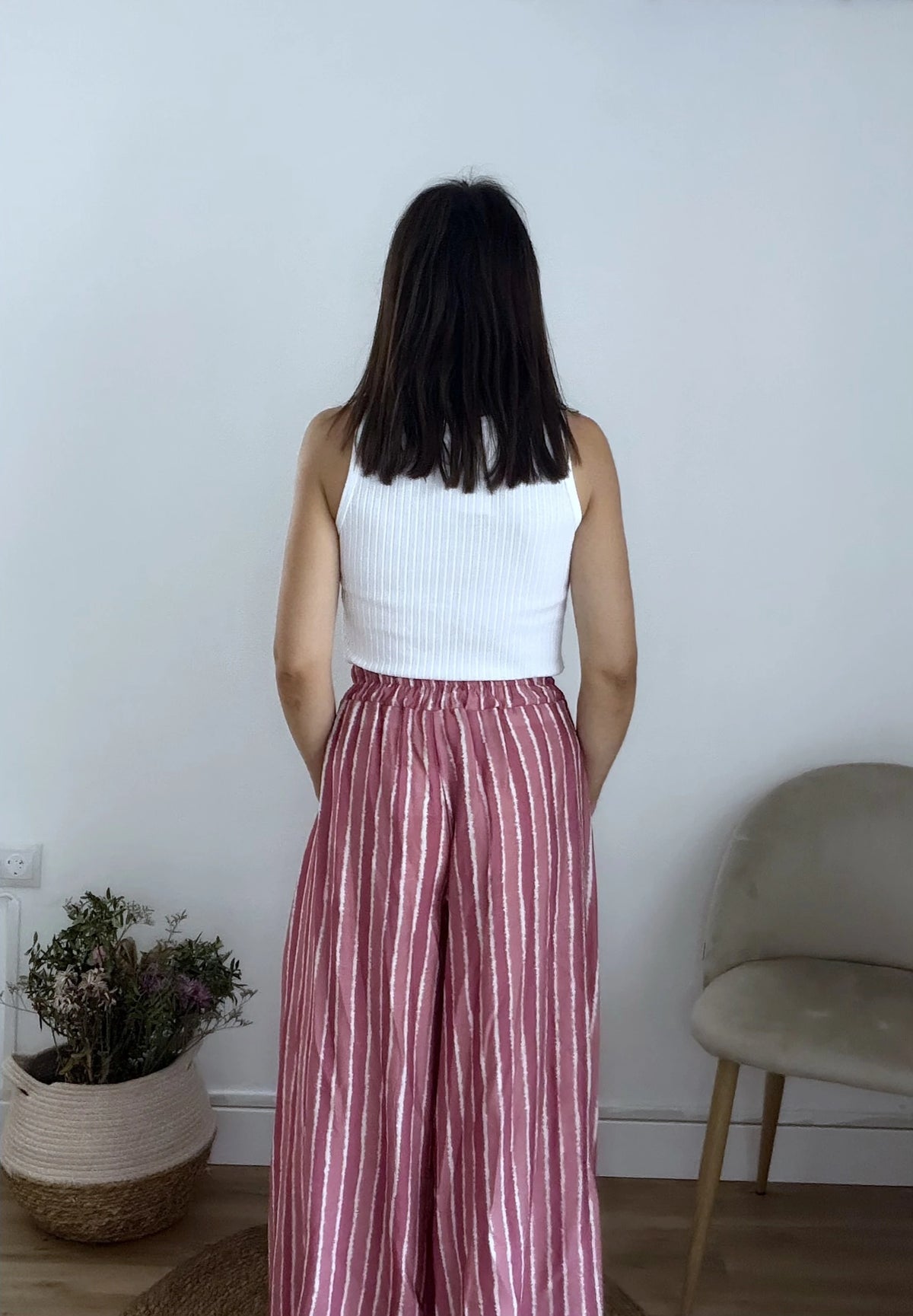 Pantalón fluido rayas rosas