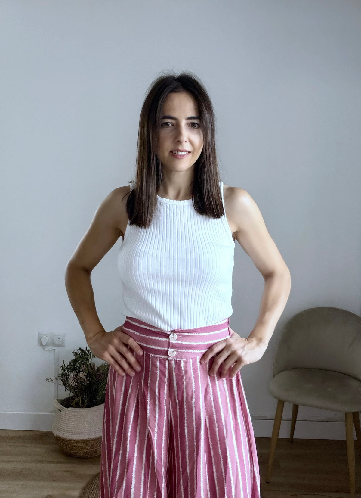 Pantalón fluido rayas rosas