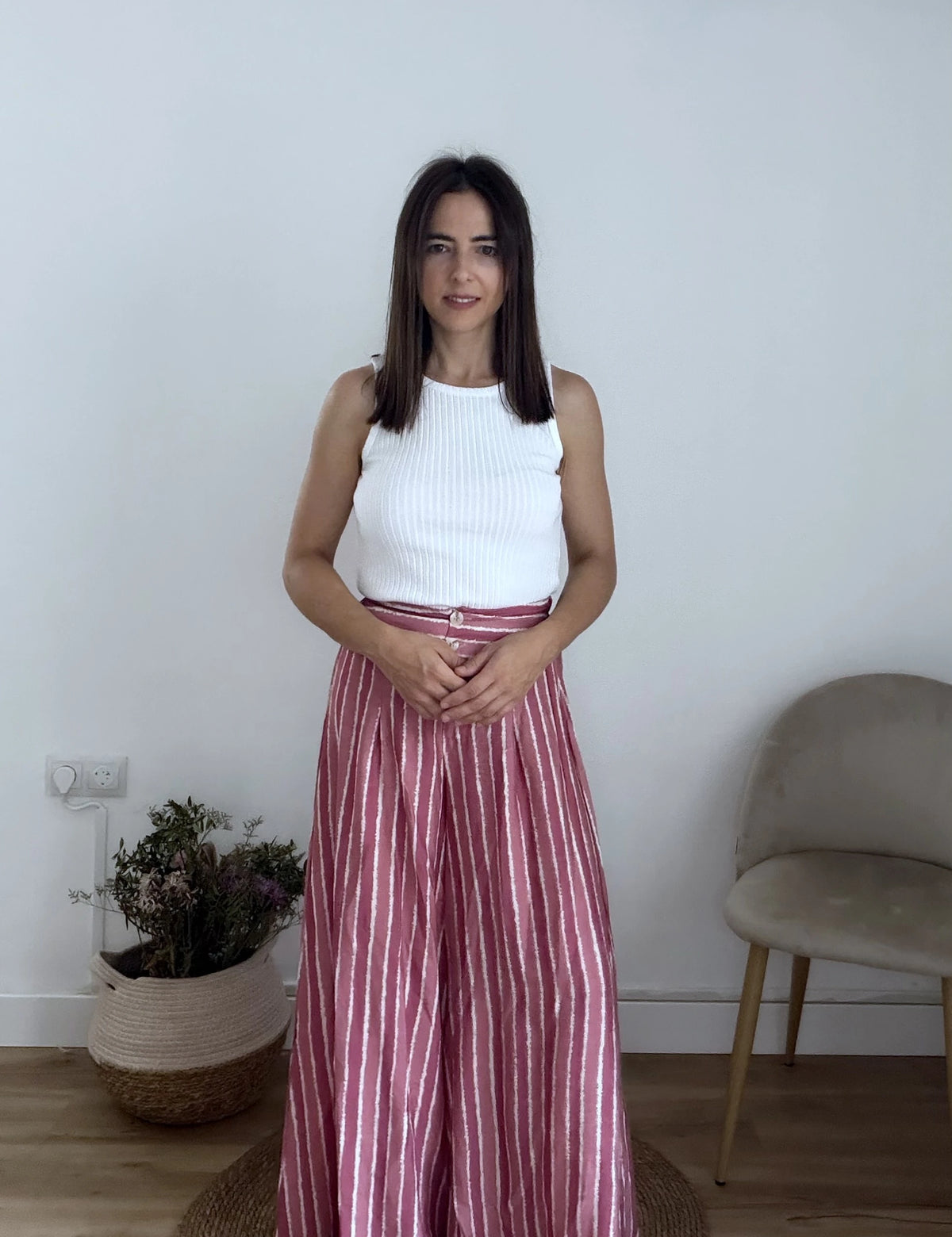 Pantalón fluido rayas rosas