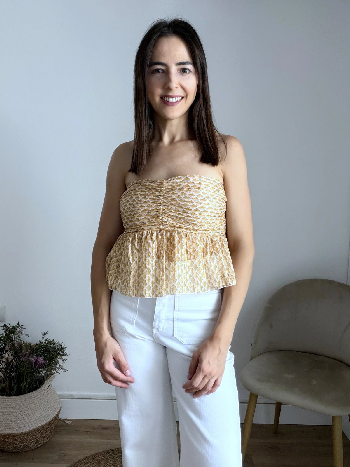 Top volante estampado amarillo