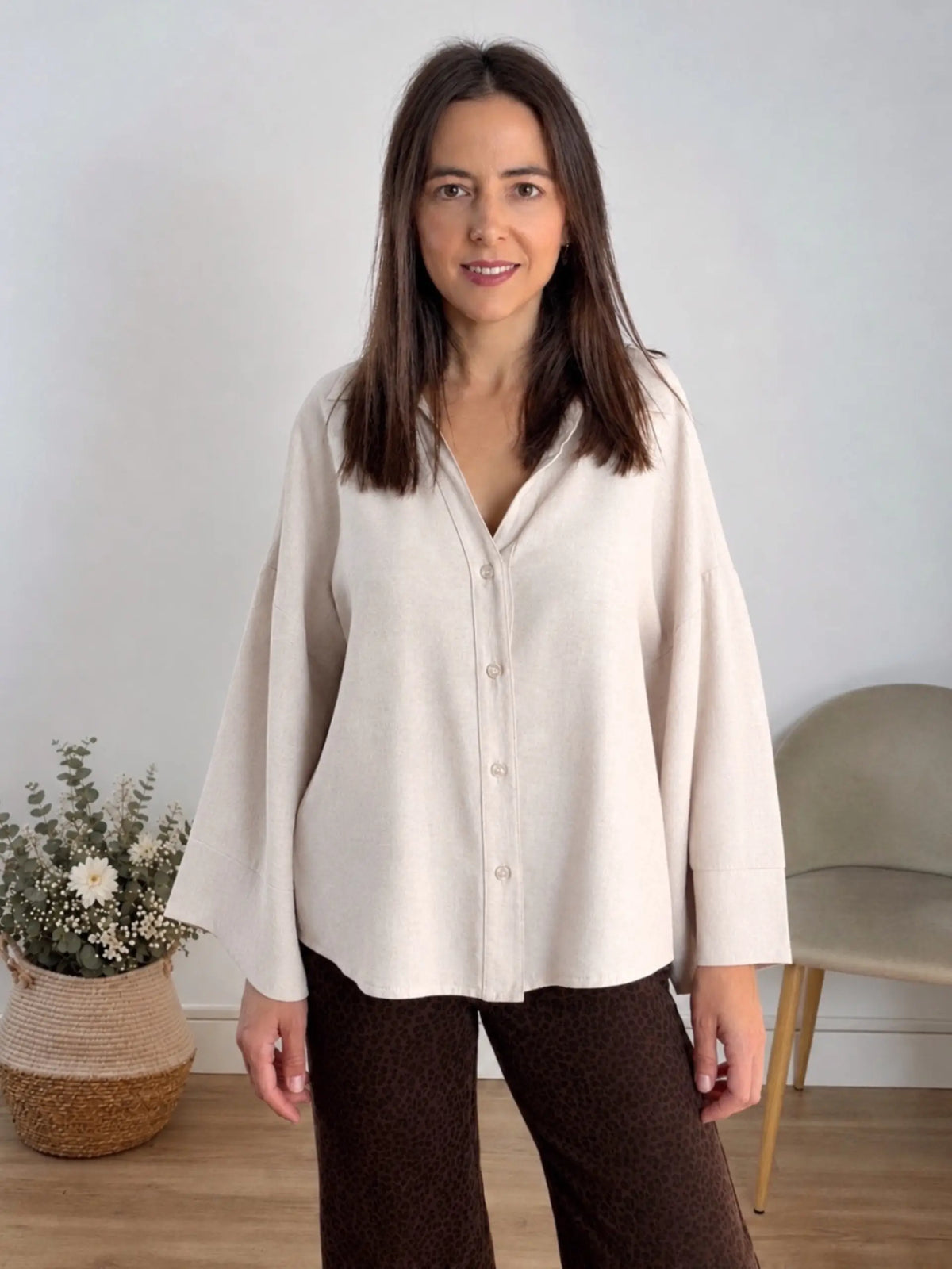 Camisa fluida beige